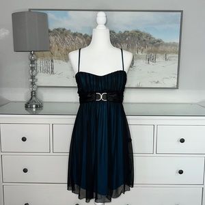 NWT City Triangles Sheer Black W/ Aqua Blue Underlay & Satin Bodice W/Rhinestone